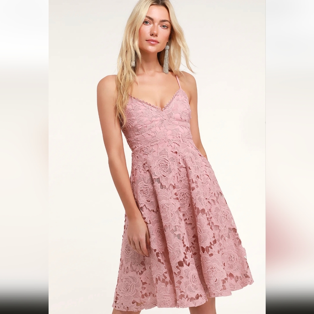 Lulus Nora Lee Dusty Rose Sleeveless Lace Midi Dress, M - Picture 8 of 9